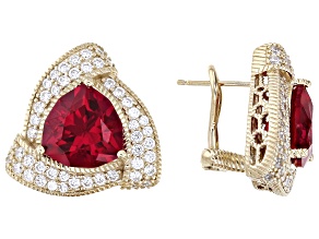 Judith Ripka Red Lab Created Ruby 14k Gold Clad Celebration Earrings 19.61ctw