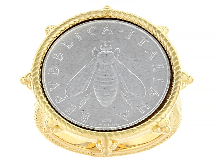 Judith Ripka 14k Gold Clad Verona Genuine Lira Bee Coin Ring
