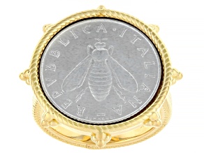 Judith Ripka 14k Gold Clad Verona Genuine Lira Bee Coin Ring