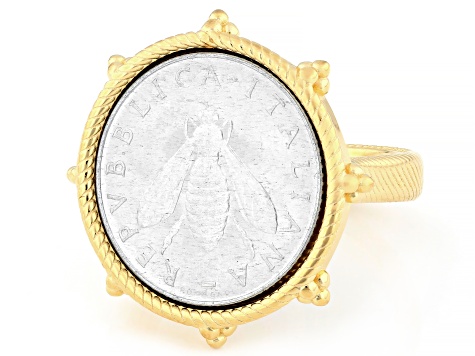 Judith Ripka 14k Gold Clad Verona Genuine Lira Bee Coin Ring