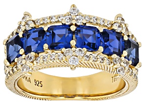 Judith Ripka Blue Lab Created Sapphire 14k Gold Clad Toujours Ring 2.27ctw