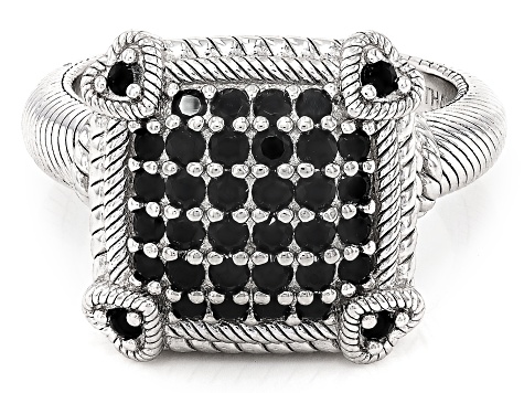 Judith Ripka Black Spinel Rhodium Over Sterling Silver Lola Ring 0.64ctw