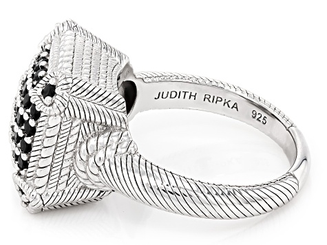 Judith Ripka Black Spinel Rhodium Over Sterling Silver Lola Ring 0.64ctw