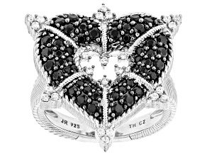 Judith Ripka Black Spinel Rhodium Over Sterling Silver More is More Heart Ring 1.02ctw