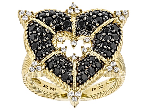 Judith Ripka Black Spinel 14k Gold Clad More is More Heart Ring