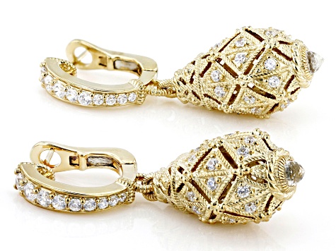 Judith Ripka Cubic Zirconia with Rock Crystal Quartz 14k Gold Clad Estate Egg Earrings 1.58ctw