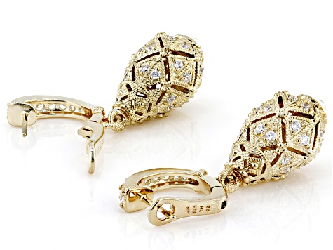 Judith Ripka Cubic Zirconia with Rock Crystal Quartz 14k Gold Clad Estate Egg Earrings 1.58ctw