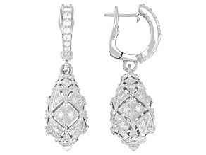 Judith Ripka Cubic Zirconia with Rock Crystal Quartz Rhodium Over Silver Estate Egg Earrings 1.58ctw