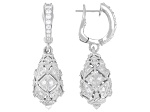 Judith Ripka Cubic Zirconia with Rock Crystal Quartz Rhodium Over Silver Estate Egg Earrings 1.58ctw