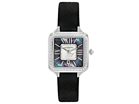Judith Ripka Mother-Of-Pearl Silver-Tone Black Saffiano Leather