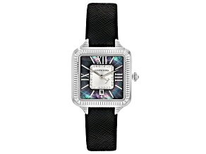 Judith Ripka Mother-Of-Pearl Silver-Tone Black Saffiano Leather Strap Alexandra Watch 0.19ctw