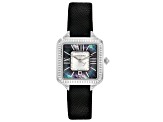 Judith Ripka Mother-Of-Pearl Silver-Tone Black Saffiano Leather Strap Alexandra Watch 0.19ctw