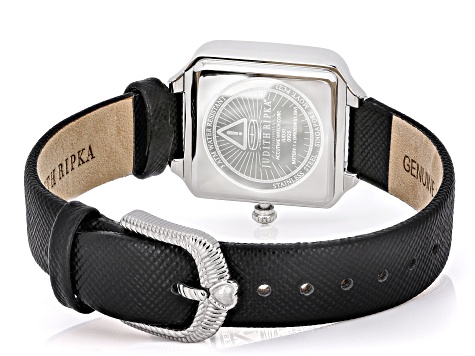 Judith Ripka Mother-Of-Pearl Silver-Tone Black Saffiano Leather Strap Alexandra Watch 0.19ctw