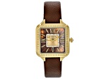 Judith Ripka Brown Mother-Of-Pearl & Bella Luce® Gold Tone & Brown Leather Alexandra Watch 0.19ctw