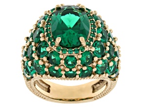 Judith Ripka Green Emerald Simulant 14k Gold Clad Decadence Ring 14.01ctw
