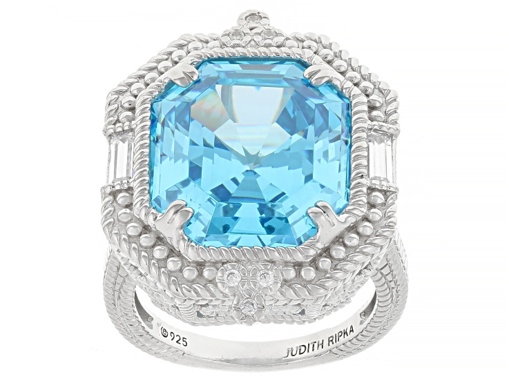 Judith Ripka Blue Cubic Zirconia Rhodium Over Sterling Silver