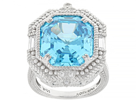 Judith Ripka Blue Cubic Zirconia Rhodium Over Sterling Silver