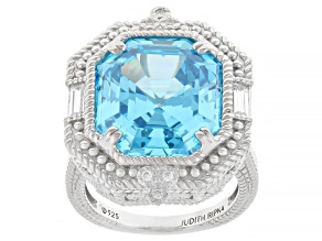 Judith Ripka Blue Cubic Zirconia Rhodium Over Sterling Silver Decadence Ring 17.02ctw