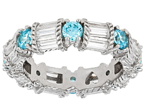 Judith Ripka Blue Cubic Zirconia Rhodium Over Sterling Silver Fiesta Ring 5.23ctw