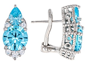 Judith Ripka Blue Cubic Zirconia Rhodium Over Sterling Silver Fiesta Earrings 12.50ctw