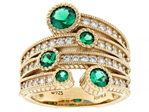 Judith Ripka Green Emerald Simulant 14k Gold Clad Rapture Ring 2.85ctw