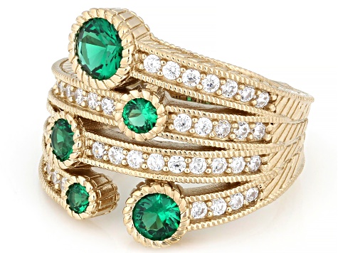 Judith Ripka Green Emerald Simulant 14k Gold Clad Rapture Ring 2.85ctw