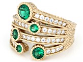 Judith Ripka Green Emerald Simulant 14k Gold Clad Rapture Ring 2.85ctw