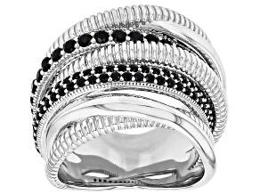 Judith Ripka Black Spinel Rhodium Over Sterling Silver Jubilee 7 Band Highway Ring 0.89ctw