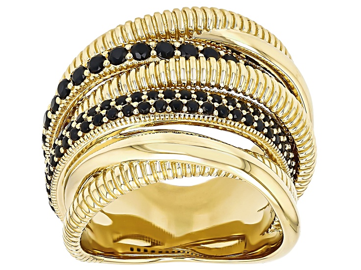 Judith Ripka Black Spinel 14k Gold Clad Jubilee 7 Band