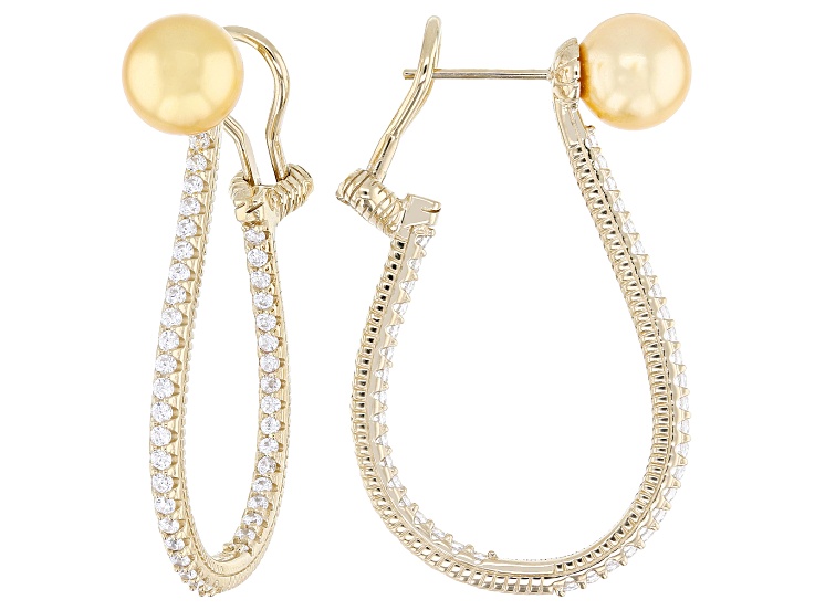 Judith Ripka Yellow Pearl Simulant 14k Yellow Gold Clad Colette Earrings 2.06ctw