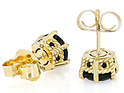 Judith Ripka Haute Collection Black Spinel 14k Gold Clad Earrings 3.67ctw