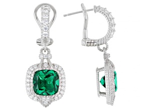 Judith Ripka Emerald Simulant Rhodium Over Sterling Silver Amour Earrings 13.21ctw