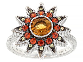 Judith Ripka Orange Madeira Citrine Rhodium Over Sterling Silver Galaxy Ring 1.15ctw