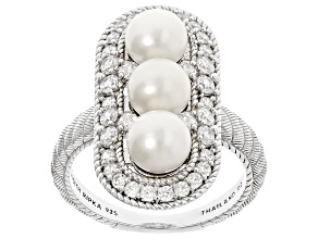 Judith Ripka White Cultured Freshwater Pearl Rhodium Over Sterling Silver Colette Ring 0.19ctw