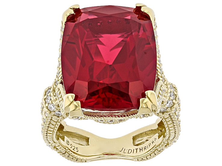 Judith Ripka Lab Created Ruby 14k Gold Clad Celebration Ring 37.50ctw