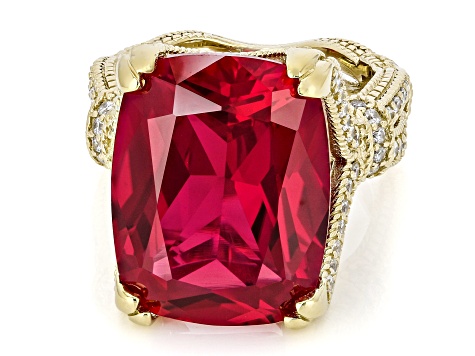 Judith Ripka Lab Created Ruby 14k Gold Clad Celebration Ring 37.50ctw