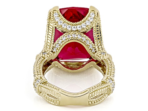 Judith Ripka Lab Created Ruby 14k Gold Clad Celebration Ring 37.50ctw