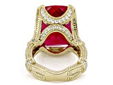 Judith Ripka Lab Created Ruby 14k Gold Clad Celebration Ring 37.50ctw