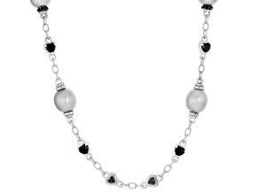 Judith Ripka Cultured Freshwater Pearl Rhodium Over Sterling Silver Romance Necklace 0.83ctw
