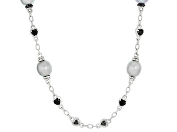 Picture of Judith Ripka Cultured Freshwater Pearl Rhodium Over Sterling Silver Romance Necklace 0.83ctw