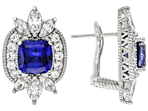 Judith Ripka Blue Lab Created Sapphire Rhodium Over Sterling Silver Celebration Earrings 15.39ctw