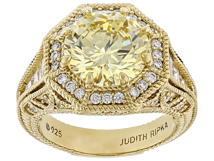 Judith Ripka Canary Cubic Zirconia 14k Gold Clad Haute Ring 7.19