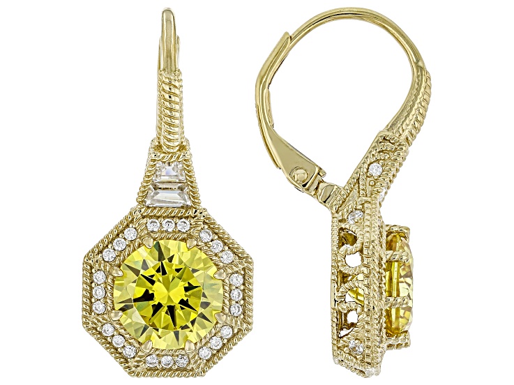 Judith Ripka Canary Cubic Zirconia 14k Gold Clad Haute Earrings 7.71ctw