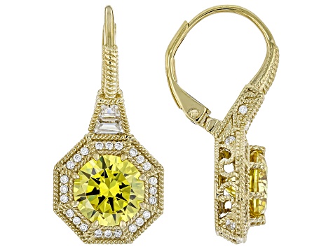 Judith Ripka Canary Cubic Zirconia 14k Gold Clad Haute Earrings 7.71ctw