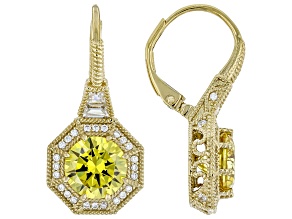 Judith Ripka Canary Cubic Zirconia 14k Gold Clad Haute Earrings 7.71ctw