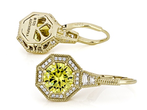 Judith Ripka Canary Cubic Zirconia 14k Gold Clad Haute Earrings 7.71ctw