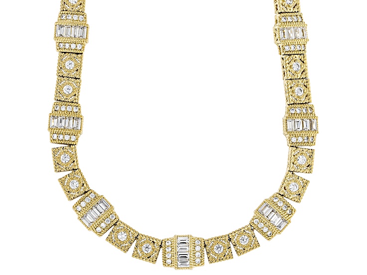 Judith Ripka White Cubic Zirconia 14k Gold Clad Estate Necklace 21.89ctw