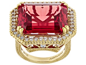 Judith Ripka Orange Lab Created Padparadscha Sapphire 14k Gold Clad Princess Ring 19.57ctw