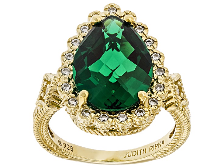 Judith Ripka Green Emerald Simulant 14k Gold Clad Celebration Ring