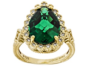 Judith Ripka Green Emerald Simulant 14k Gold Clad Celebration Ring 9.47ctw